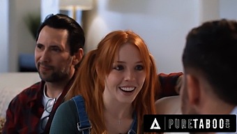 Madi Collins, A Petite Stepdaughter, Engages In A Taboo Threesome With Her Stepfather And A Social Worker To Maintain Their Secret